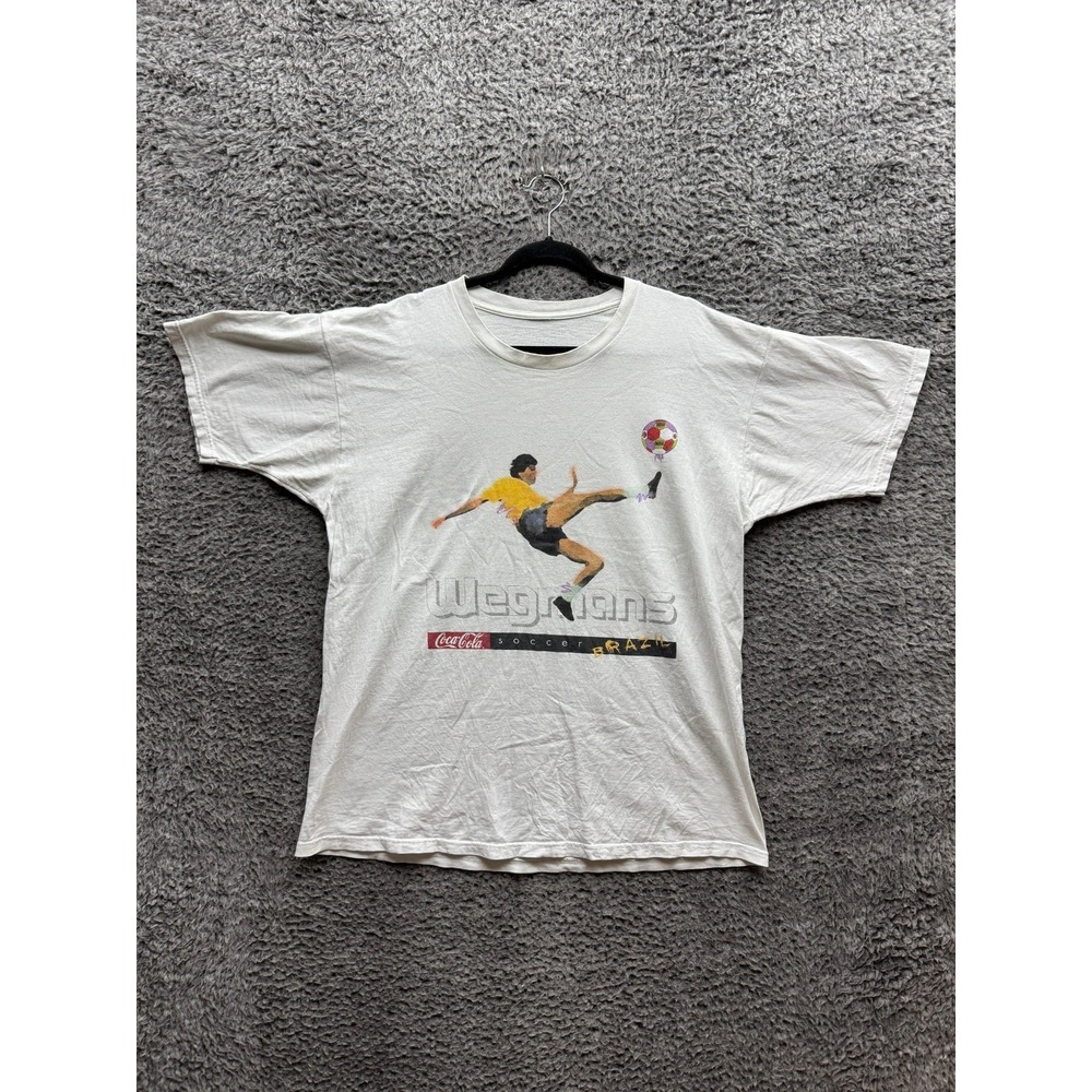Vintage 90's Wegmans Coca Cola FIFA Brazil Soccer Promo T-Shirt White Size L/XL